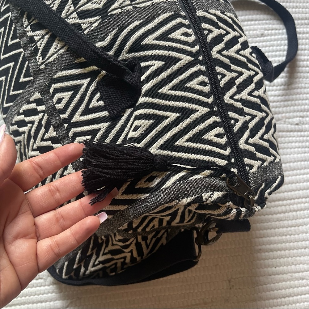 WORLD MARKET Boho Weekender Duffel Bag Black White Cotton Travel - Picture 3 of 13